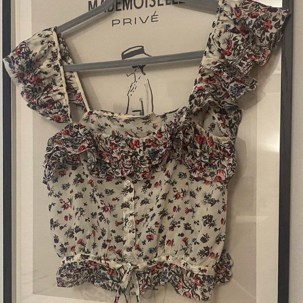 LoveShackFancy Floral Ruffle Crop Top XS | Romantic Cottagecore